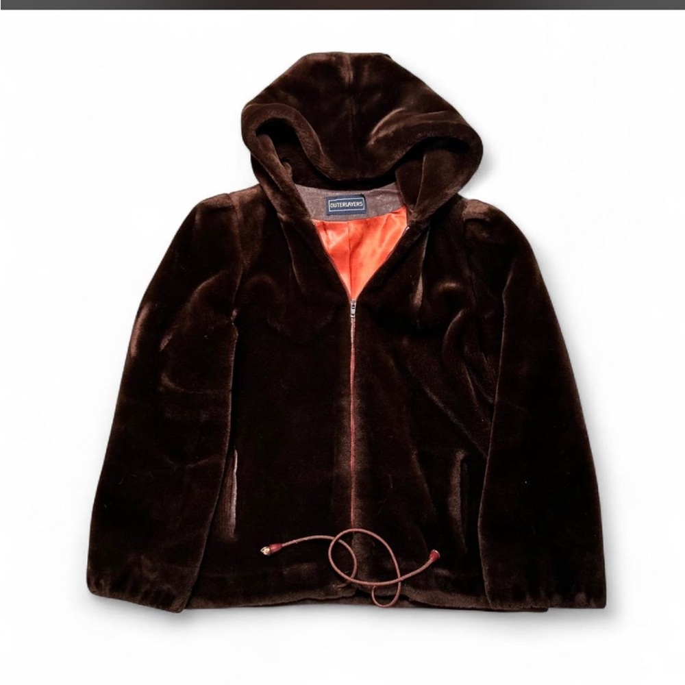 Vintage 70’s 80’s Fur Hooded Zip up Jacket with Drawstring Made in USA